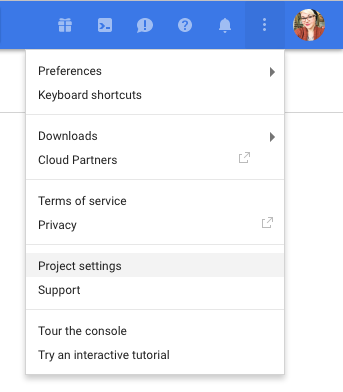 Google Cloud Project Settings menu